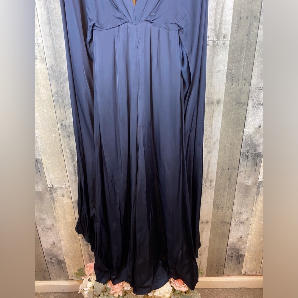 NWT ASOS Edition Satin Cape Sleeve Jumpsuit in Navy Blue Size 2. - Picture 7 of 15